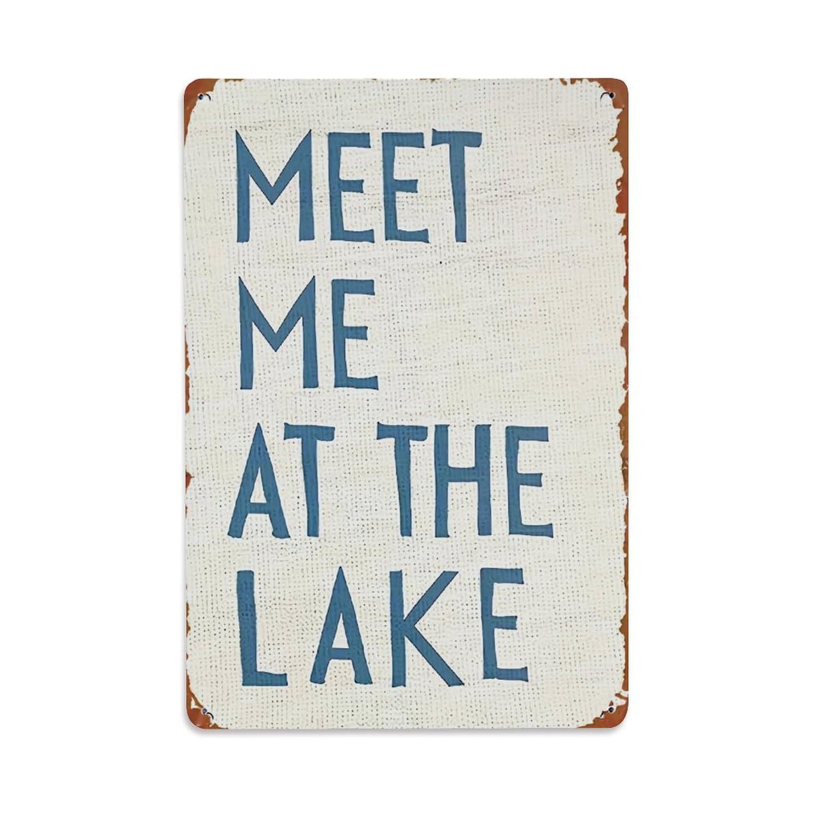 Jdfenggu Vintage Meet Me At The Lake Retro Metal Tin Sign, Decor Art Poster For Bar, Home, Man Cave, Kitchen, Laundry Room Gift 8X12inch