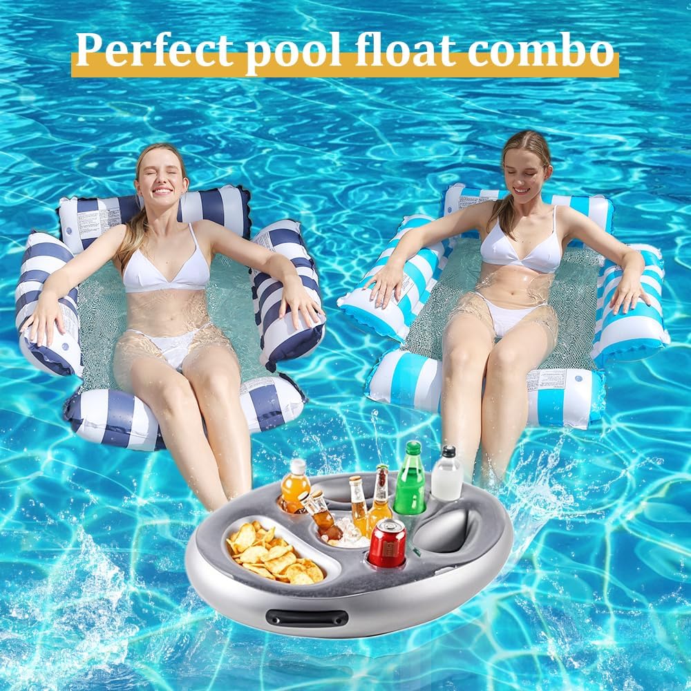 4 Pack Inflatable Pool Floats Adult, Pool Float Rafts Water Hammock with Cup Holders, Pool Floaties for Adults