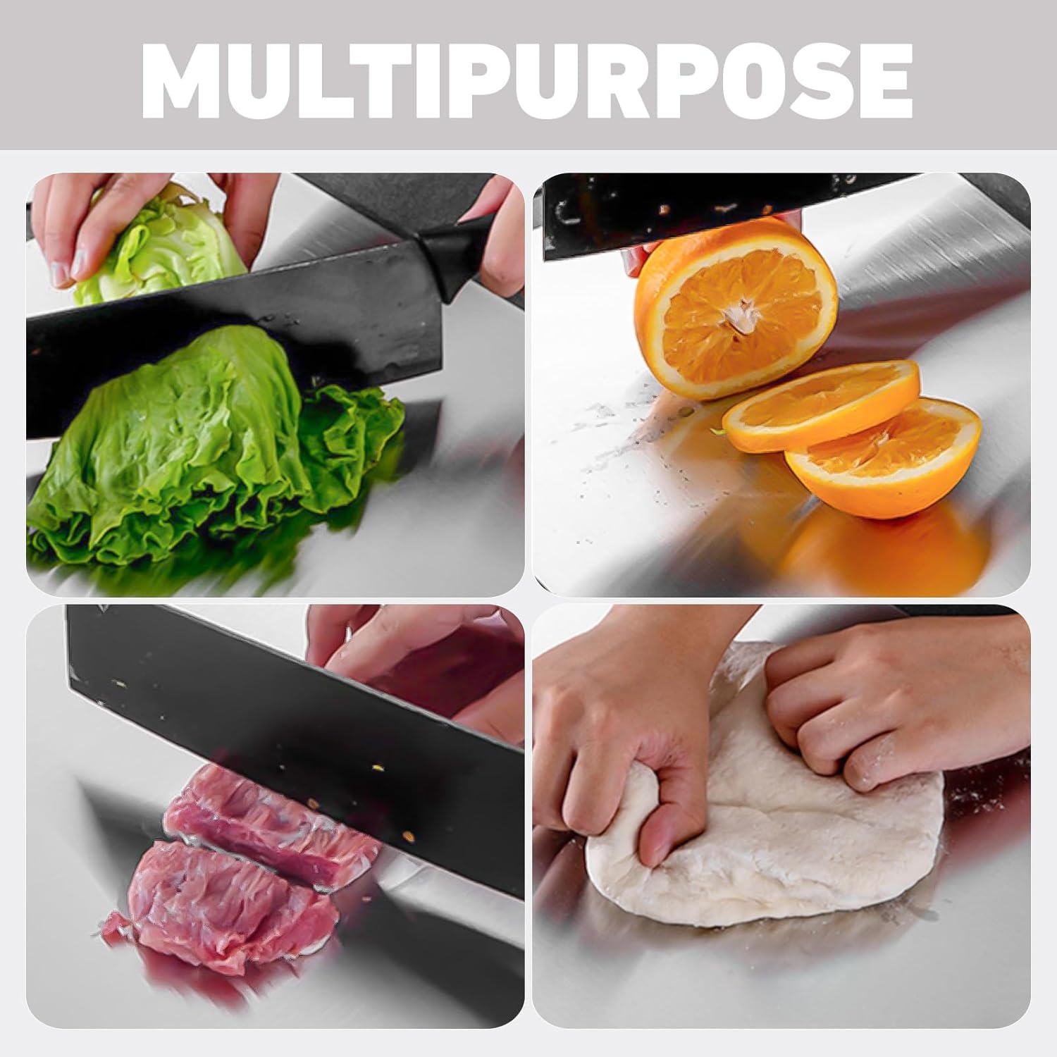 9 x13.4 Inch Large Stainless Steel Cutting Board for Kitchen Countertop - Non Slip, Non Stick Chopping Board, Dishwasher Safe - Ideal for Meat Vegetables Bread Cutting Mats Chopping Board…, Silver