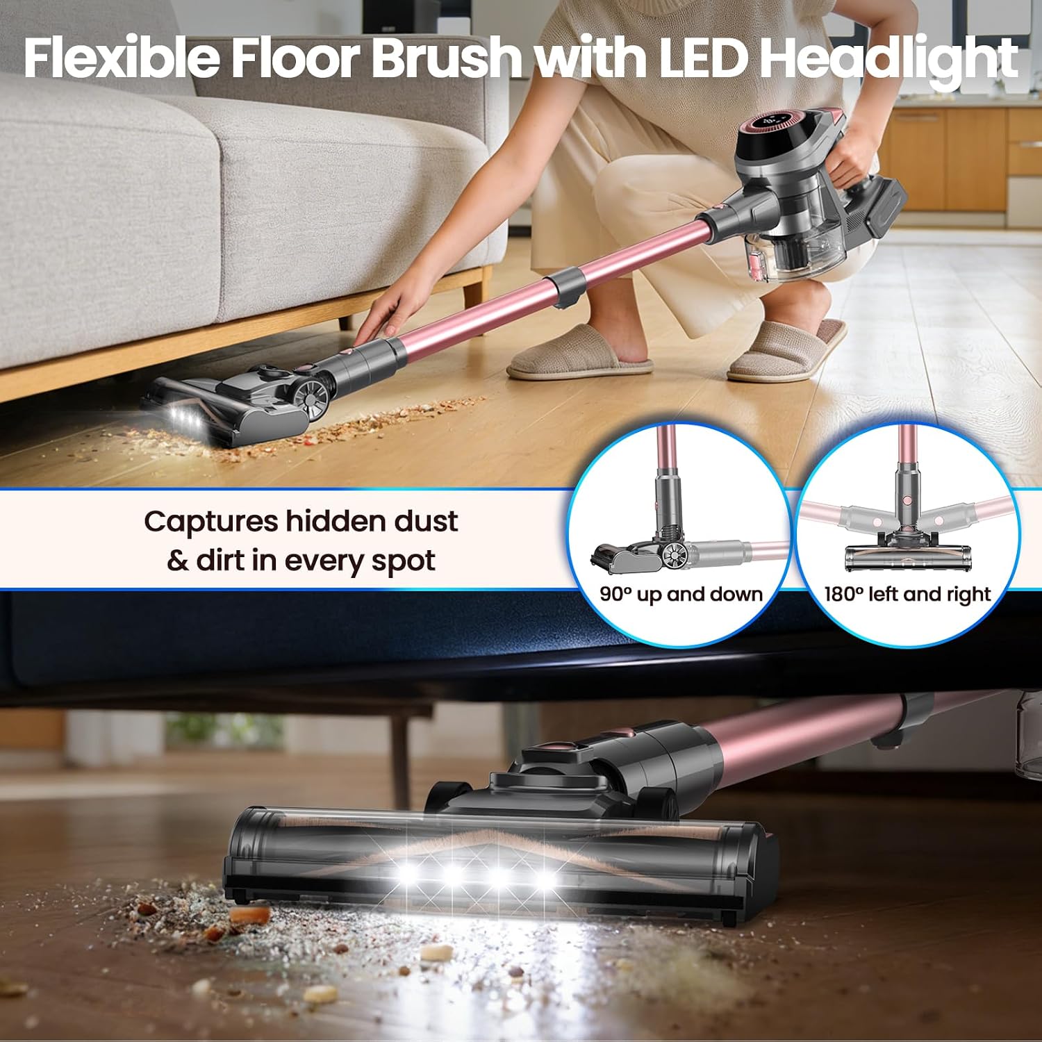 Dzaki Cordless Vacuum Cleaner, 400W 35KPa Cordless Vacuum Cleaner for Home, Cordless Stick Vacuum with LED Display, Anti-Tangle Self-Standing Rechargeable Stick Vacuum for Home Pet Hair Hard Floor