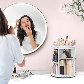 Rosoenvi Rotating Makeup Organizer, 360 Spinning Skincare Organizers, Adjustable Layer Cosmetic Storage Lazy Susan Makeup Organizers for Dresser Bathroom, Medium, White