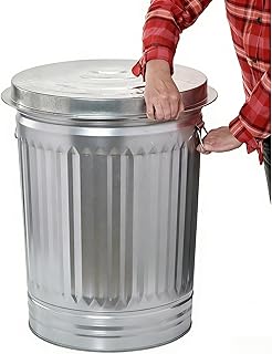 31 Gallon Galvanized Steel Trash Can with Lid Rodent Proof Weather Resistant Heavy Duty Metal Can for Yard Waste and Pet Food Storage