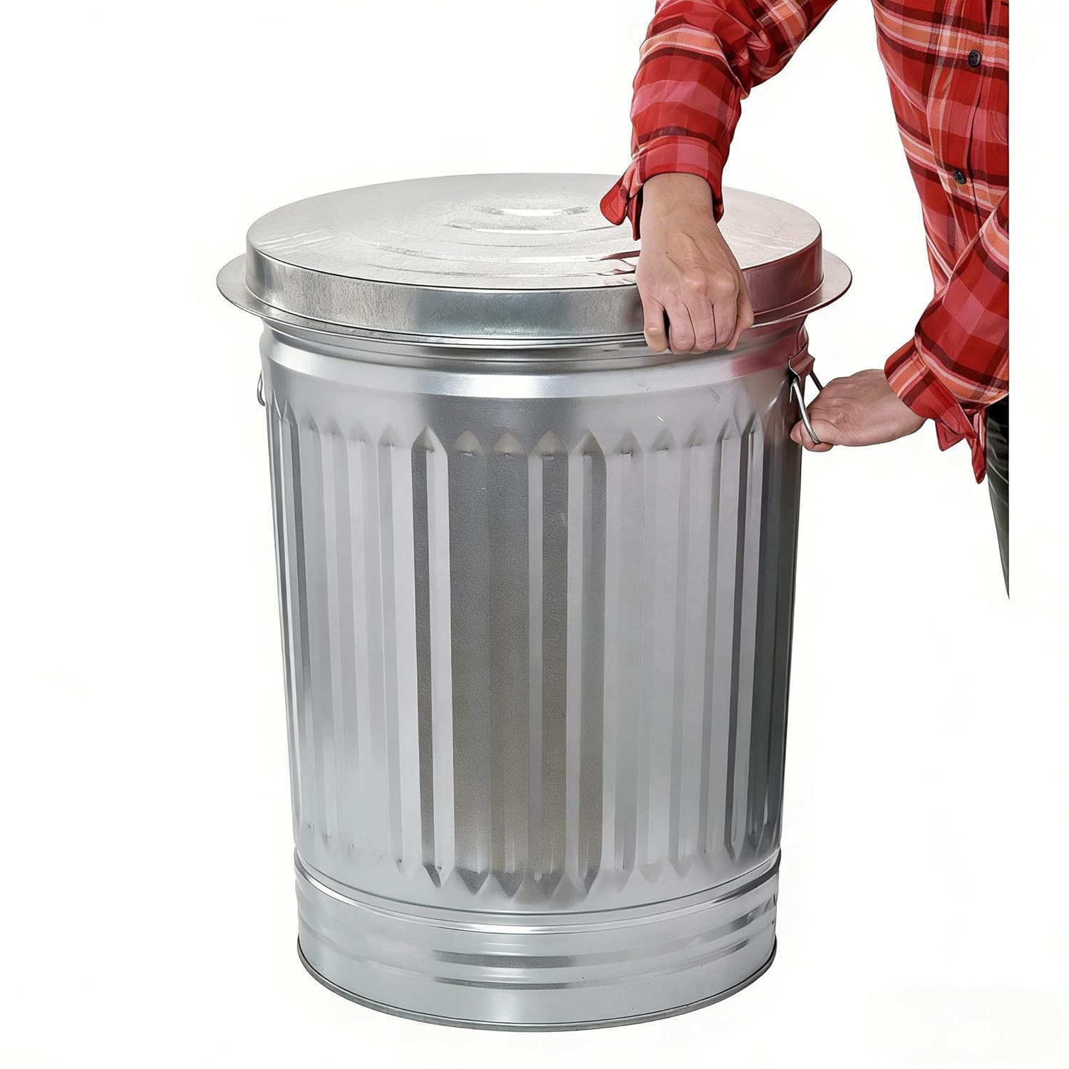 31 Gallon Galvanized Steel Trash Can with Lid Heavy Duty Metal Outdoor Garbage Can Rodent Resistant Weather Proof for Yard Waste Dry Storage