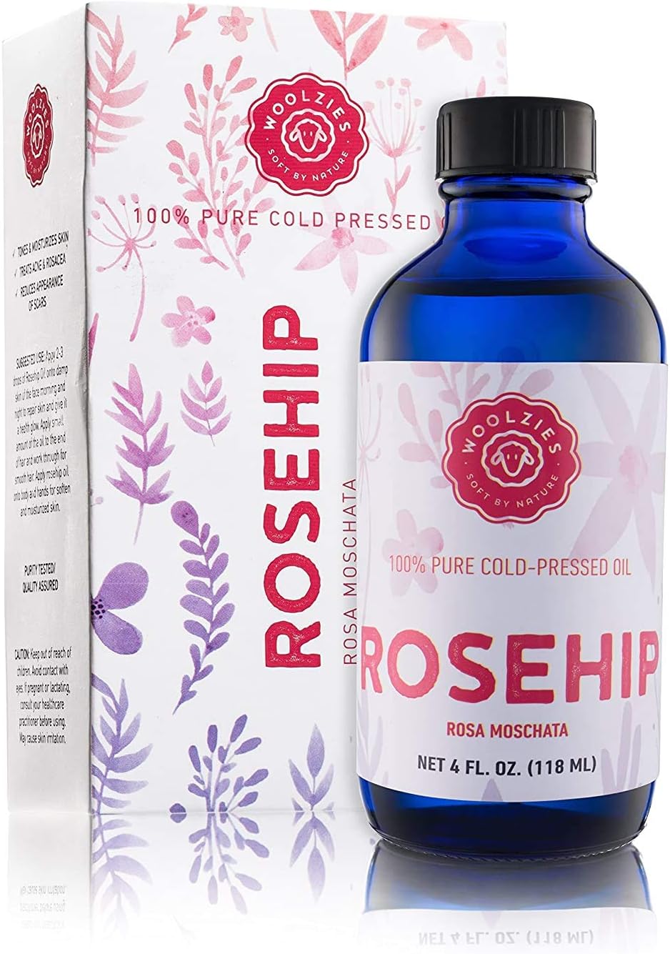 Woolzies 100% Pure Unrefined Rosehip Seed Oil 4 Oz| Therapeutic Grade, Cold-Pressed | Natural Anti Aging Moisturizer Treatment for Hair & Face, Great for Acne, Wrinkles, Fine lines, Eczema, Sun Damage