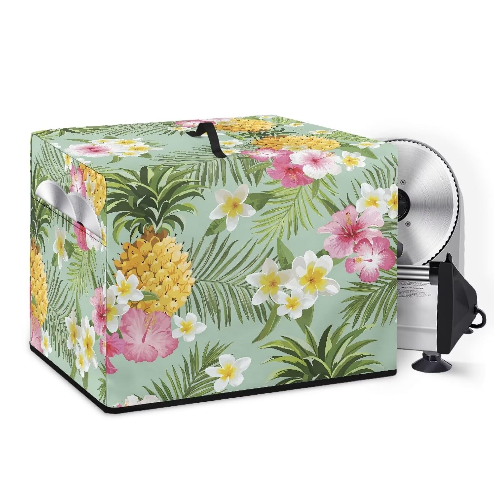 NETILGEN Food Deli Slicer Machine Cover Dust-Proof Stain Resistant Washable Rectangular Protective Cover Bag for Home Kitchen Use, 41 X 33 X 33 cm, Pineapple Hibiscus Leaf