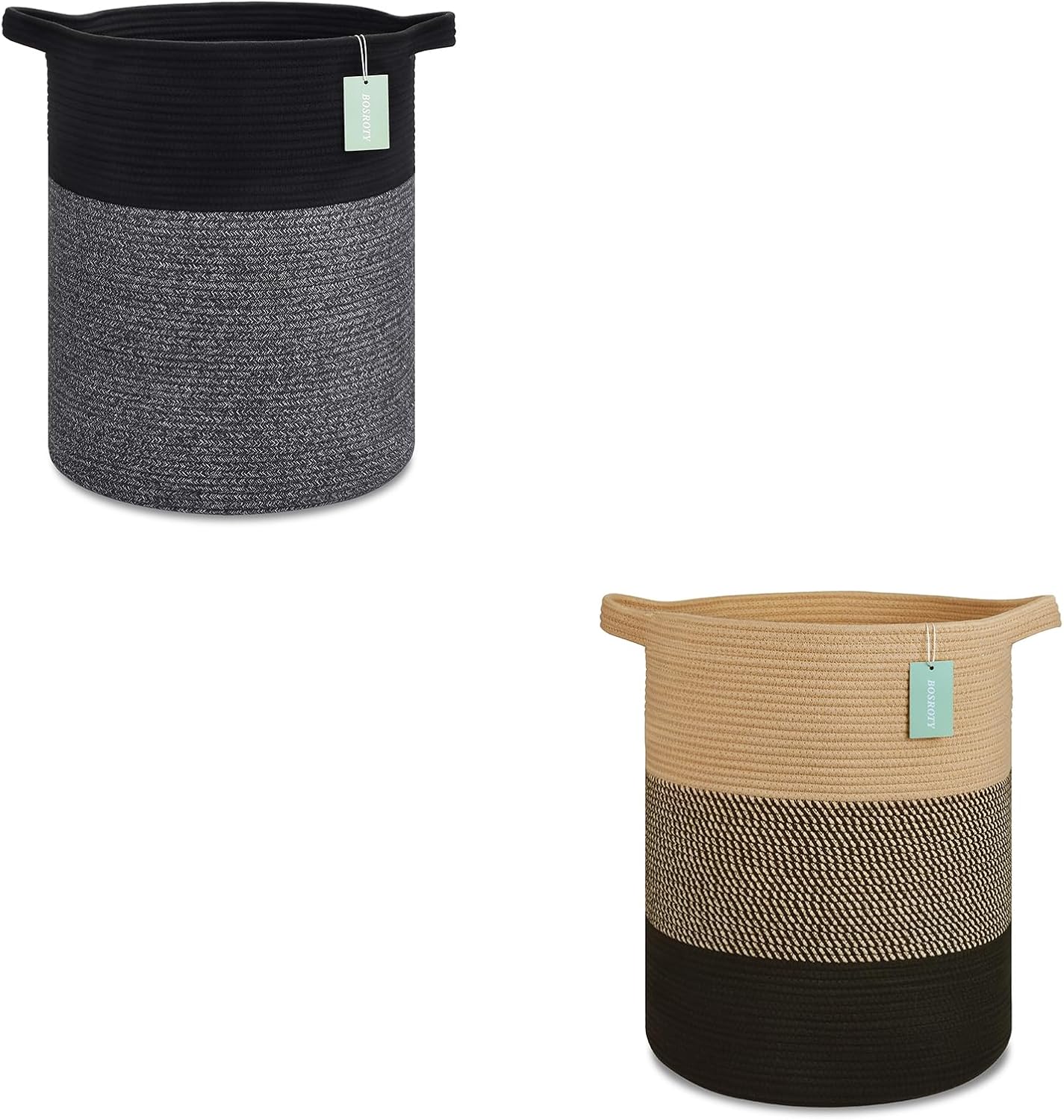 2 Pack Large Laundry Hamper Basket for Clothes 72L, Tall Nursery Hamper, Blanket Basket, Clothes Basket Laundry, Woven Storage Basket, Toy Basket, Cotton Rope Laundry Basket, 16”x 22”