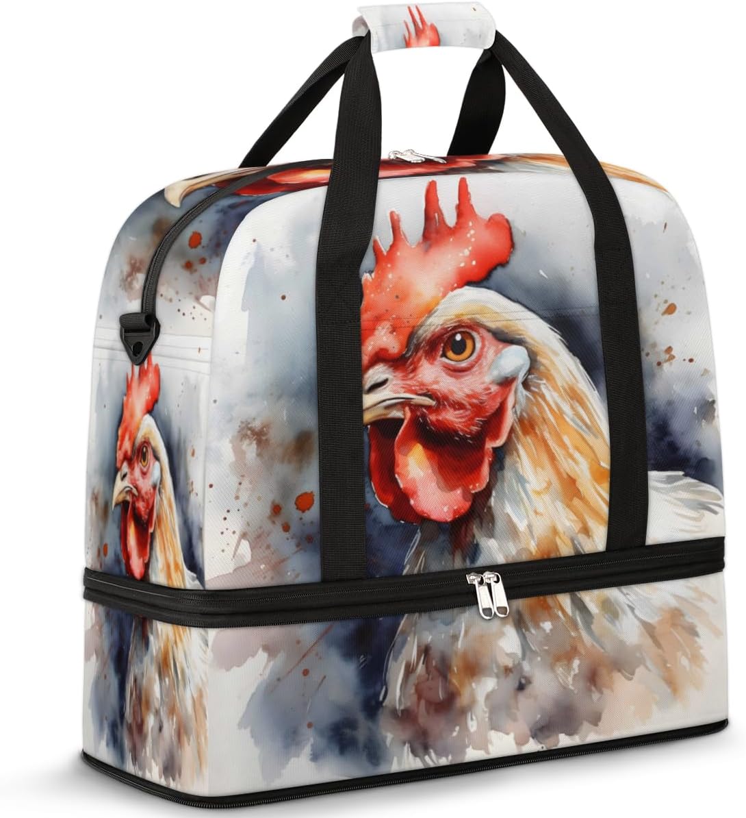 QsirBC Animals Chickens Pattern Gym Bag for Women Duffle Tote with Shoes Compartment Men Weekender Duffel for Dance Travel Sports Swimming Overnight