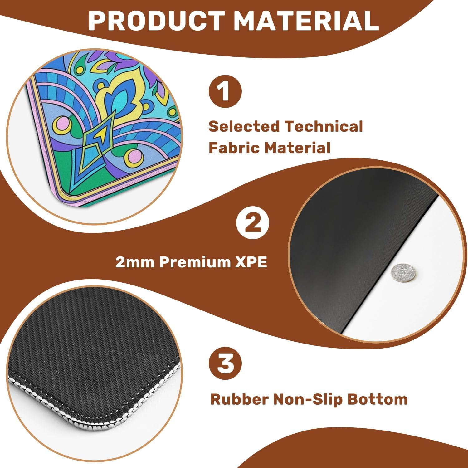 Mahjong Mat 31.5" x 31.5" Colorful Mandala Symmetrical Floral Elements Blue Purple Yellow Non-Slip Noise Reduction Mahjong Tiles Table Cover for Dominoes Poker Card Board and Tile Games Gift