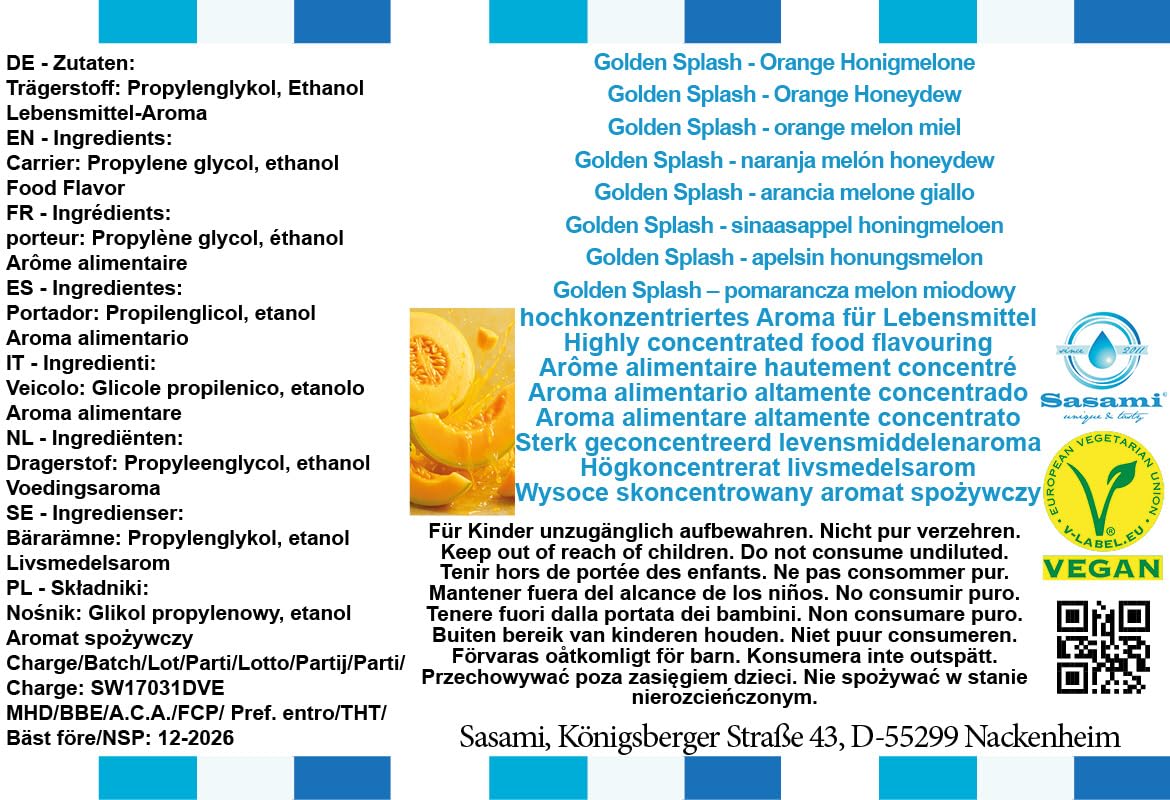 Golden Splash – pomarańcza melon miodowy aromat koncentrat – Wegański – Sasami – 100ml