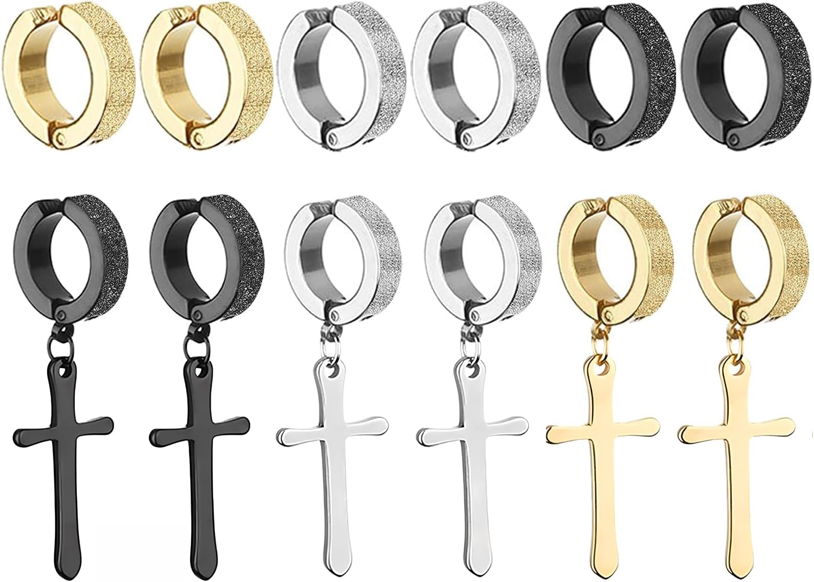 NEWITIN 6 Pairs Stainless Steel Magnetic Stud Earrings for Men Clip on Earring Magnetic Earring Unisex Non Piercing CZ Magnet Studs Diamond Earrings for Women Men