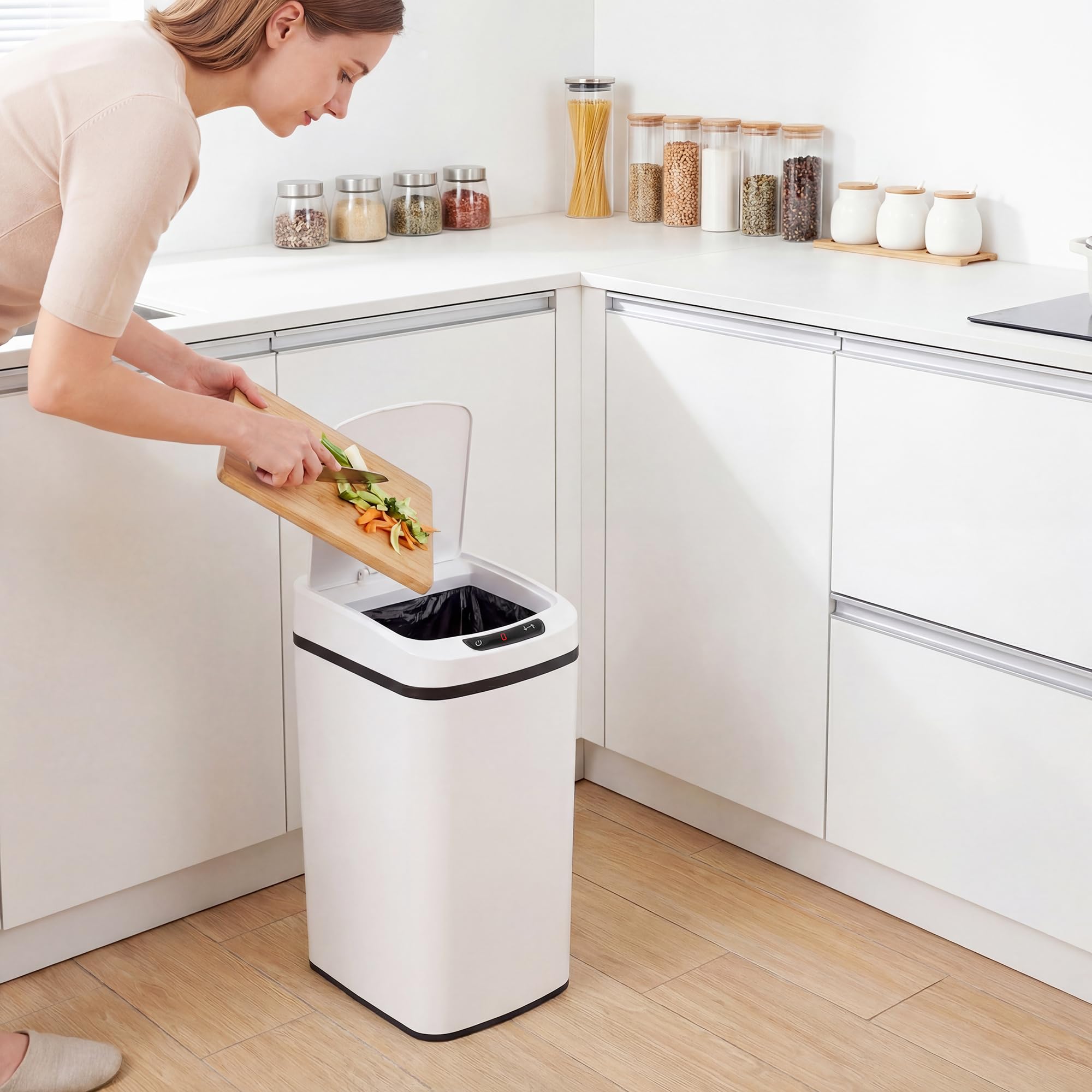 HOMCOM Cestino Pattumiera da 12L Sensore a Infrarossi 28x22x41 cm Bianco | Pulsante Touch, Secchio Rimovibile, Bidone per Immondizia, Acciaio Inox, ABS e PP
