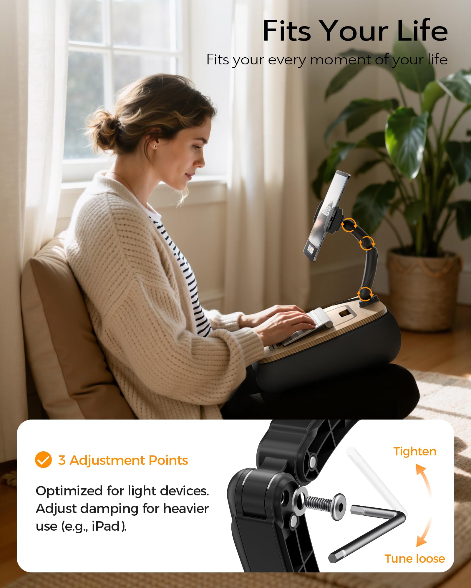 LULULOOK Supporto per cuscino per Kindle e tavolo 2 in 1, supporto regolabile per tablet, iPad da letto, braccio pieghevole per laptop da 14", iPad, telefono, tablet da 4,7-14,6" e Kindle con