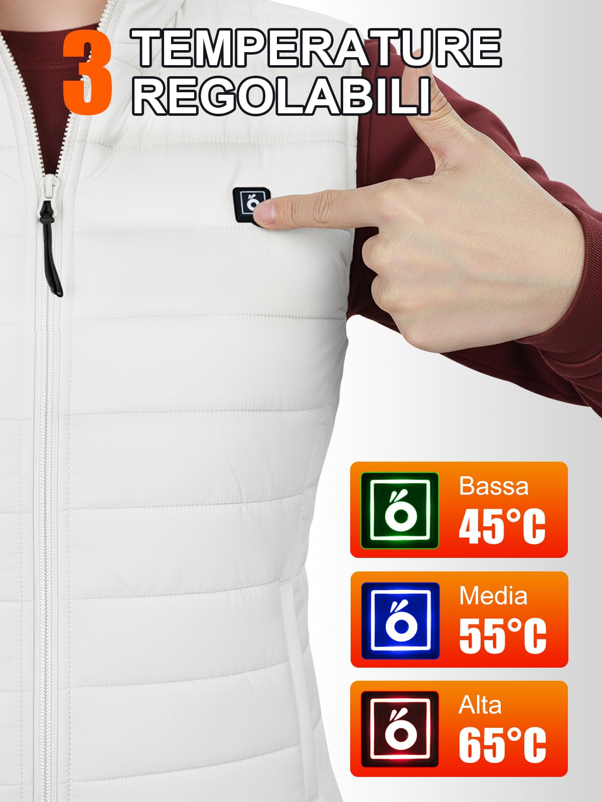 UNBON Gilet Riscaldato Donna, Giubbotto Riscaldato Donna con Batteria USB 10000mAh, Giacca Riscaldata con 3 Temperatura 6 Zone di Calore, Gilet Giubbotto Termico Riscaldante Invernale