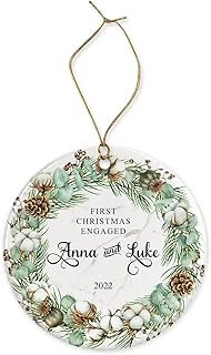 Personalised First Christmas Engaged ornament, First Christmas Engaged ornament, First Christmas ornament, Couple's Christmas ornament, Gift for men and women, Customised Christmas ornament (Ceramic)