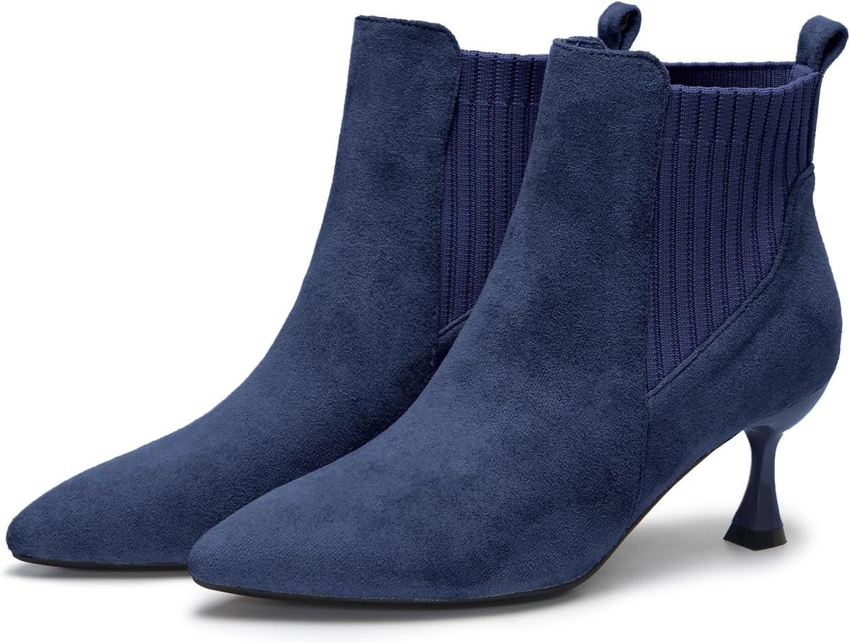 youngshow Womens Ankle Boots Pointed Toe Kitten Heels Booties Winter Knit Low Heel Dressy Booties - Image 3