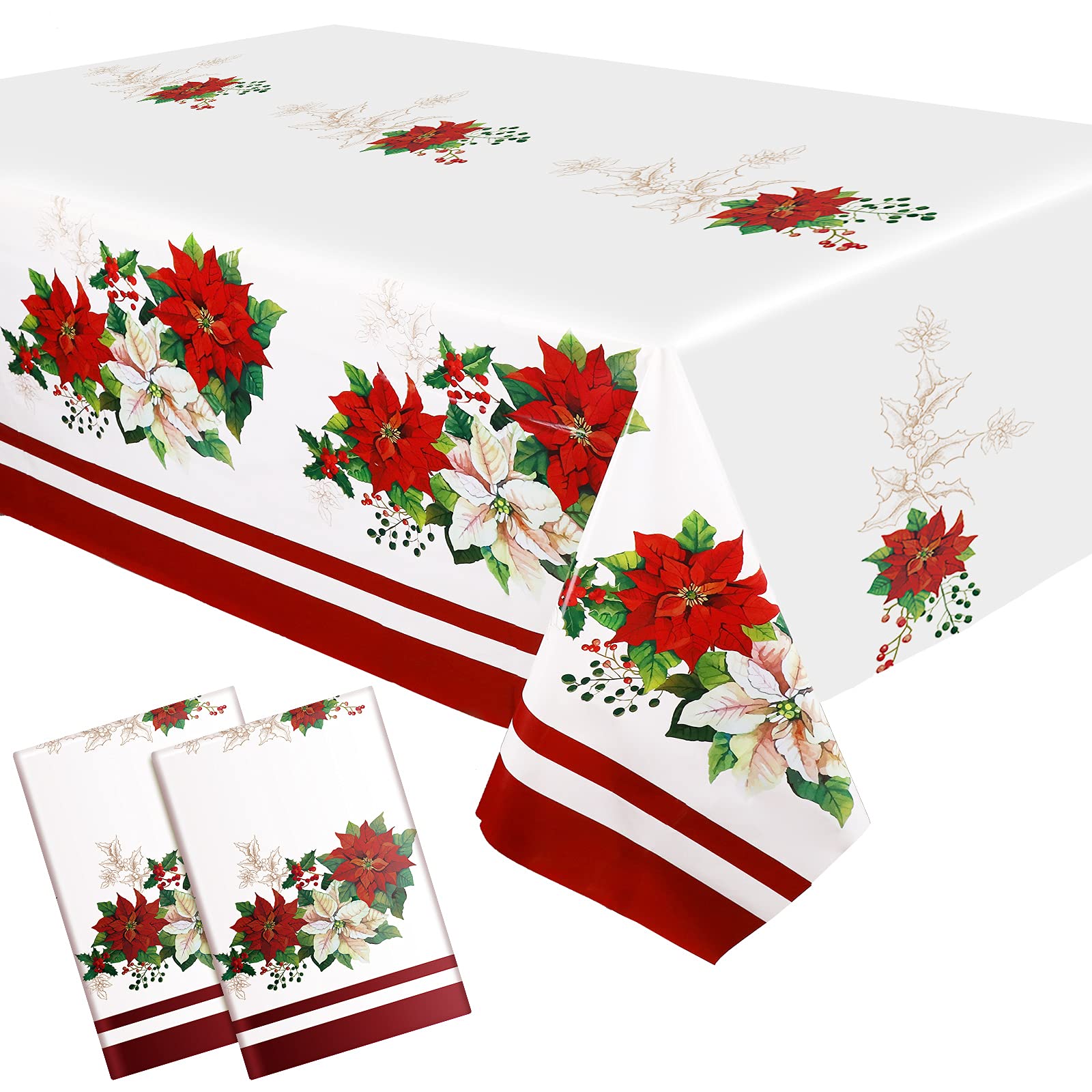 Christmas Red And White Poinsettia Tablecloths Rectangle