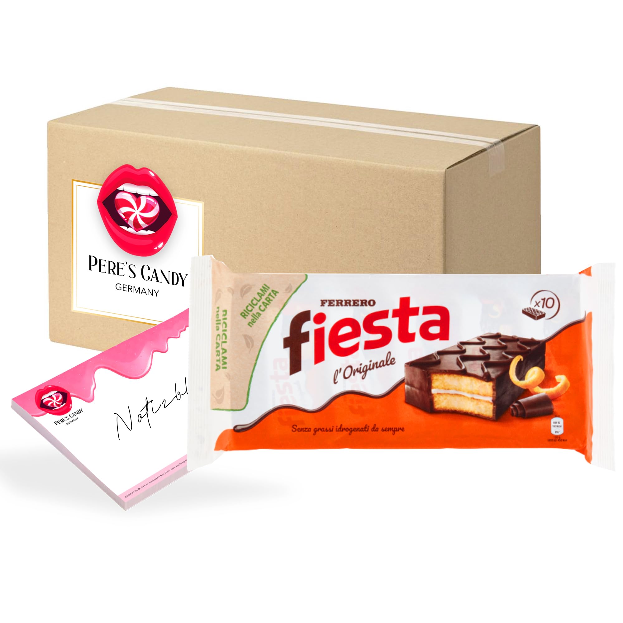Pere's Candy Bundle für 6 x 360g Ferrero Fiesta Biskuitkuchen + Pere's Candy Notepad DIN A7-25 Blatt