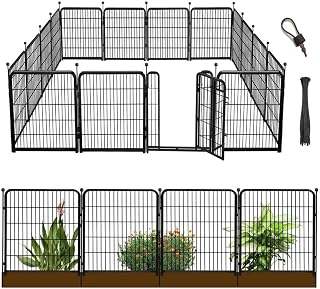 Getlay 36" Heavy Duty Metal Garden Fence with Wide Gate - 10 Panels 22.1ft Iron Dog Barrier for Yard, Indoor/Outdoor Pet Fencing
