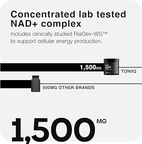 Miniatura 6 de Toniiq Suplemento NAD+ de 1500 mg - Suplemento NAD de ultra alta resistencia con ingredientes clínicamente estudiados con RiaGev-WS, resveratrol y