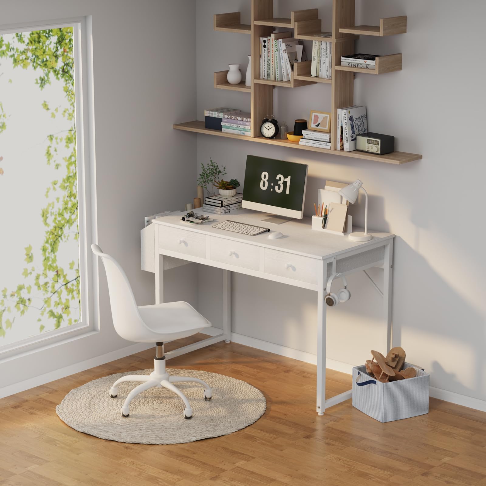 Lufeiya Mesa Escritorio con cajones Escritorio Blanco para Oficina Escritorio Pequeño Ordenador casa de Mesa de Estudio para Espacios 100X48cm Blanco