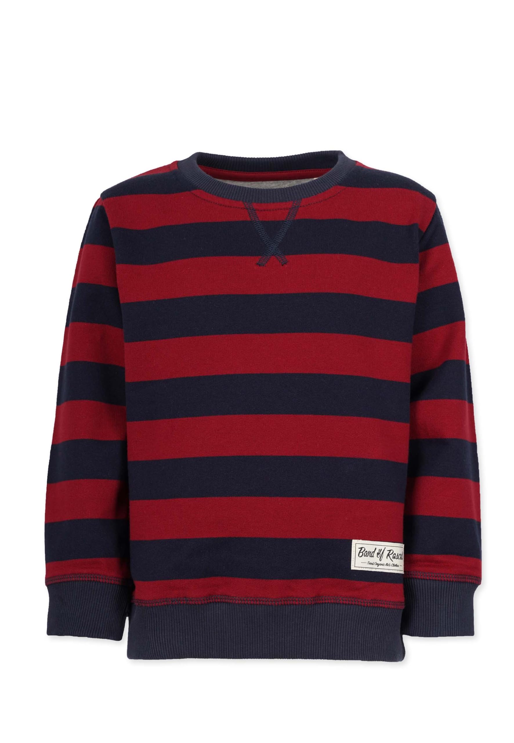 Band of Rascals Dziecięca bluza z długim rękawem w paski bawełna ekologiczna, Granatowy - Brick-Red, 140