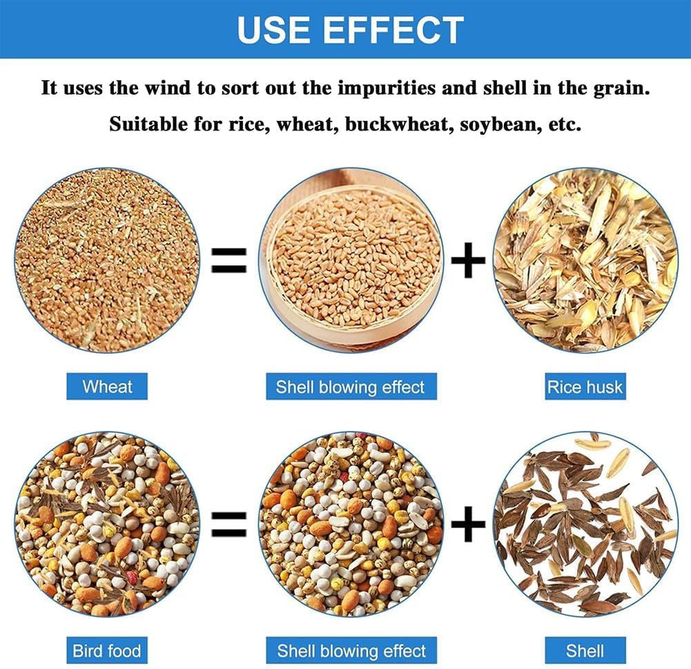 Bird Feed Blown Shell Splitter, Grain Cleaning Winnower Machine, Bird Seed Cleaner Cleaning Machine, with 2 Drawers & Adjustable Speed, for, Grains, Melon Seeds, Rice, Beans