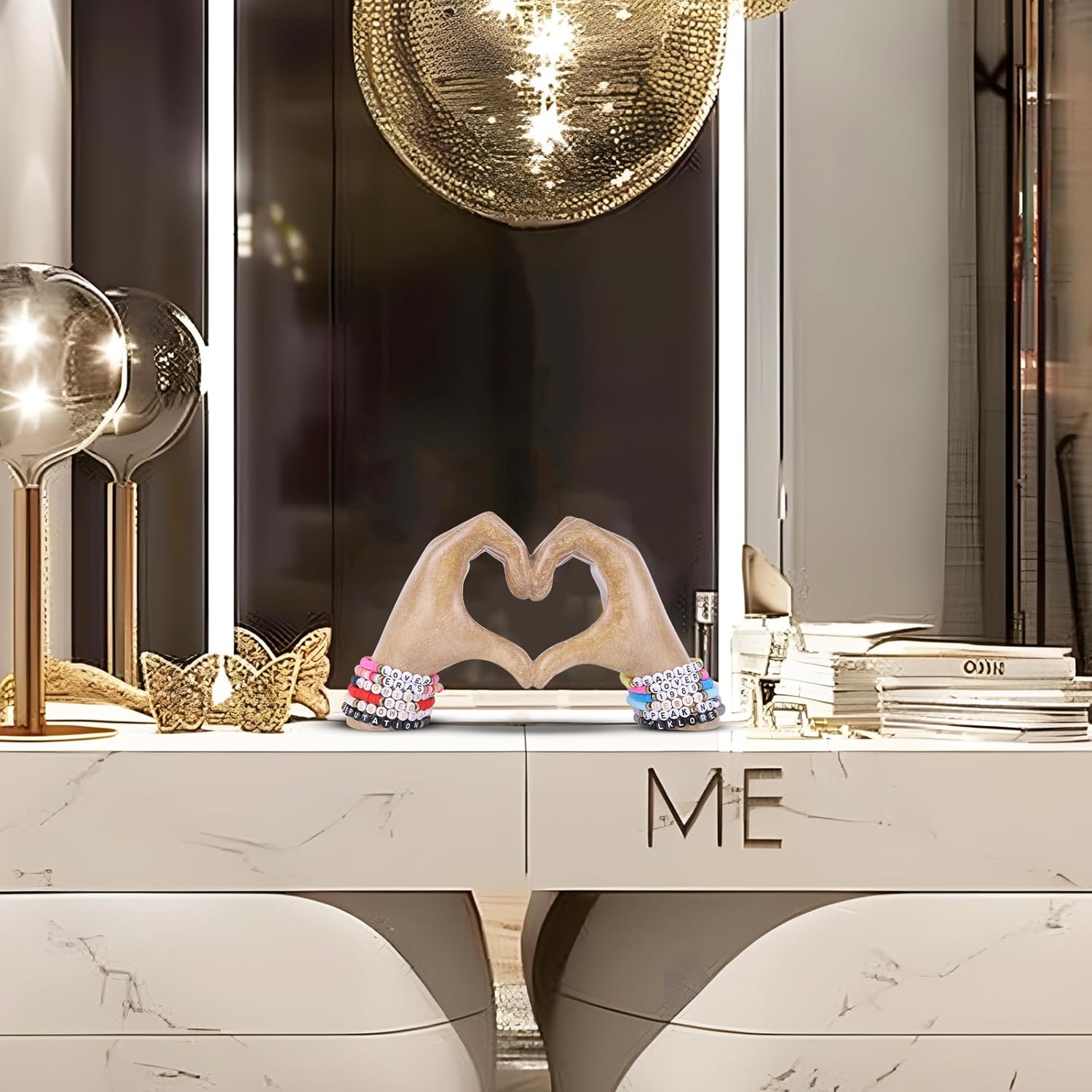 WUBIANJIE Wooden Heart Hands Sculpture Boho Living Room Decor, Aesthetic Shelf Decoration, Ideal for Coffee Table, Shelves, Home, Bedroom, Birthday, Wedding Table Decor, and Symbol of Love - Image 5