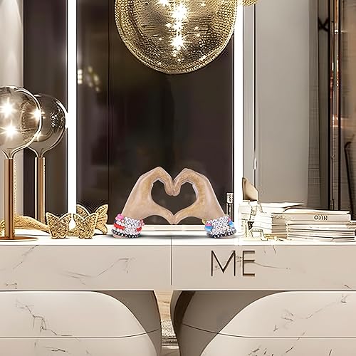 Miniatura 5 de WUBIANJIE Escultura de manos de corazón de madera, decoración bohemia de sala de estar, decoración de estantes estéticos, ideal para mesa de café,