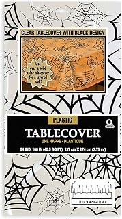 Spider Web Plastic Table Cover - 54" x 108" - Eye-catching Clear & Black Design, Perfect for Halloween Parties - 1 Pc.