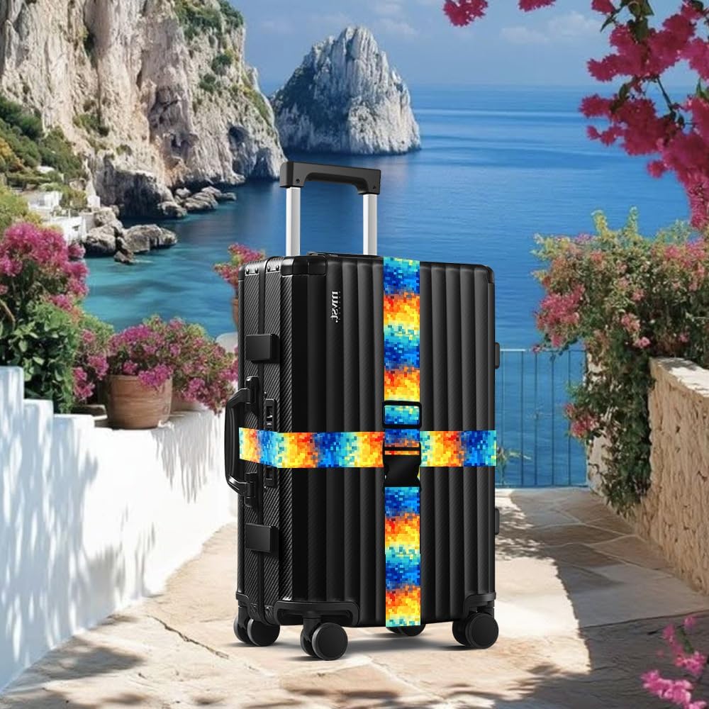 2 Pack Luggage Straps for Suitcases Adjustable Colorful Pixel Design image 5