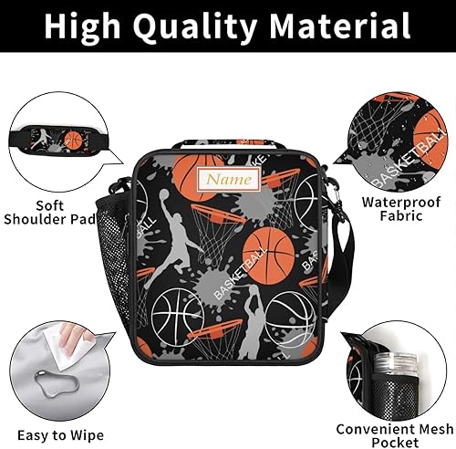 Miniatura 4 de Lonchera de baloncesto para niños, bolsa de almuerzo aislada para niñas y niños, bolsa de preparación de comidas congelable con correa para el