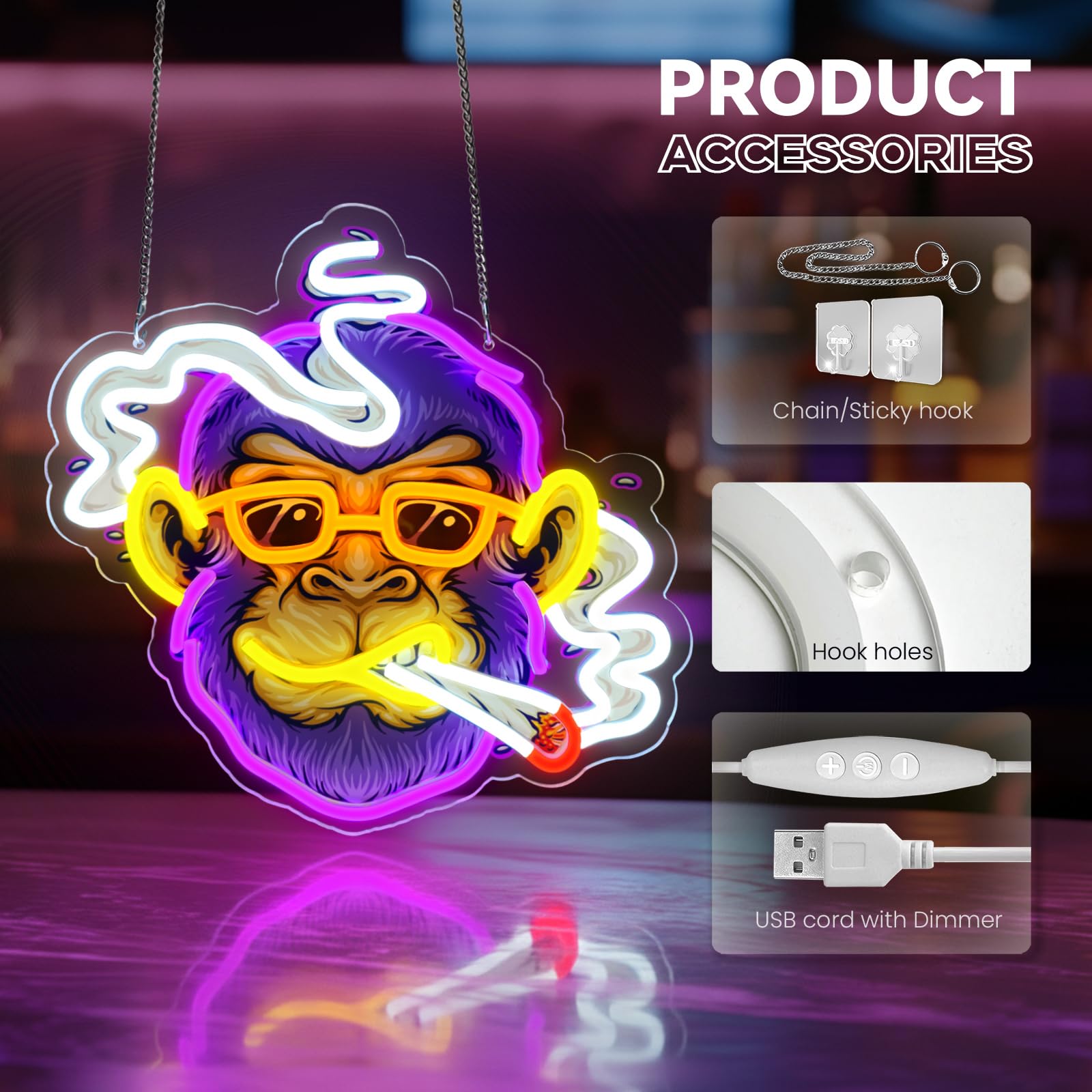 Cool Monkey Neon Sign, Smoking Monkey Led Sign for Wall Decor, Usb
