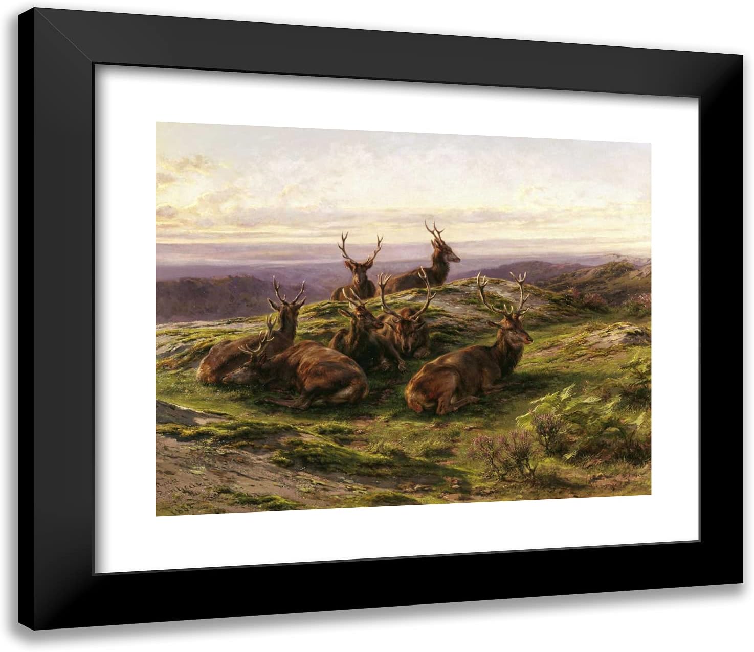 ArtDirect Bonheur Rosa 23x20 Gold Ornate Framed Art Print with Double Matting Titled: Stags at Rose