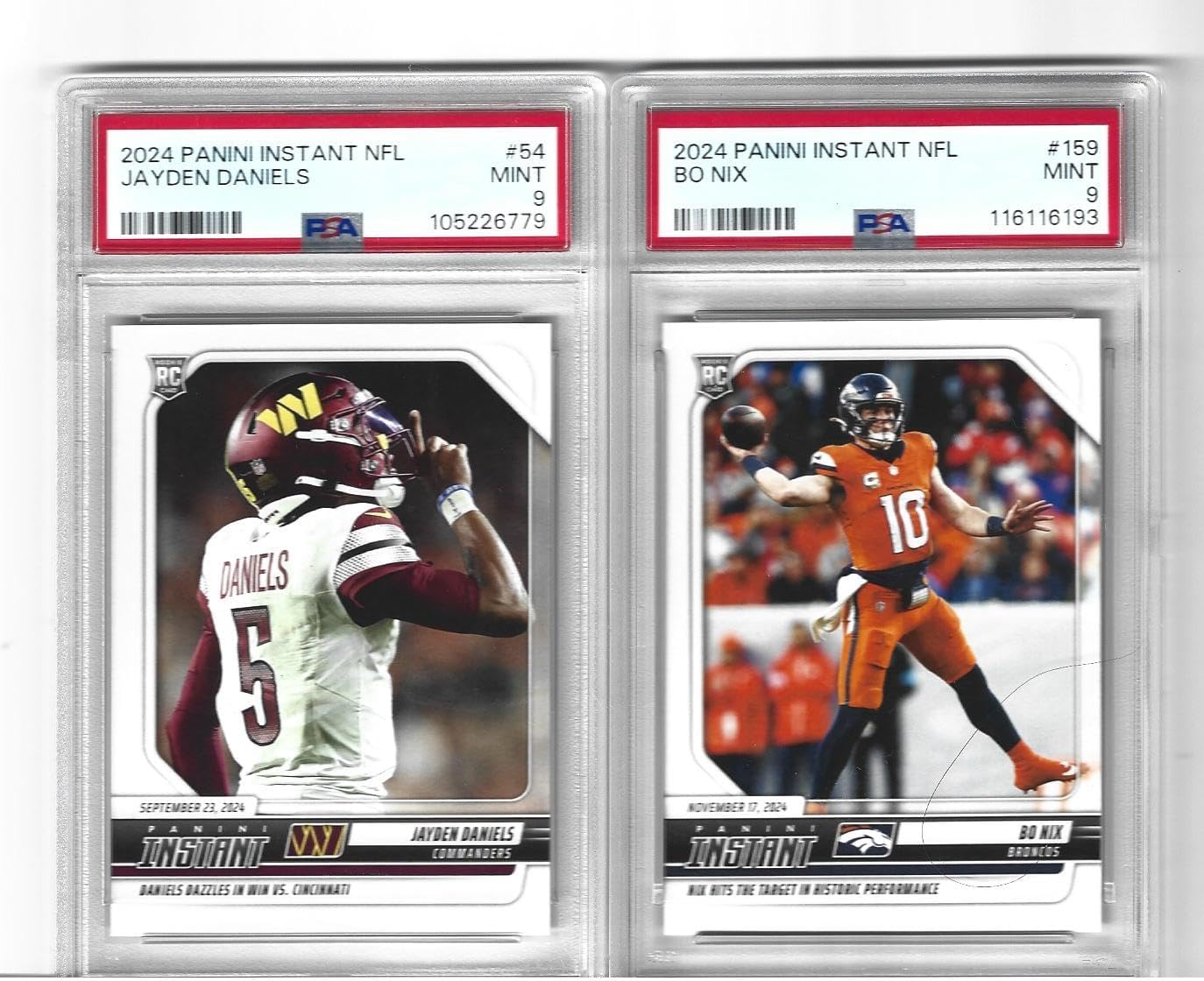 Graded Psa Mint 9 Jayden Daniels & Bo Nix 2 Card Football Rookie Lot Young Superstar Quarterbacks You Will Receive Both Cards