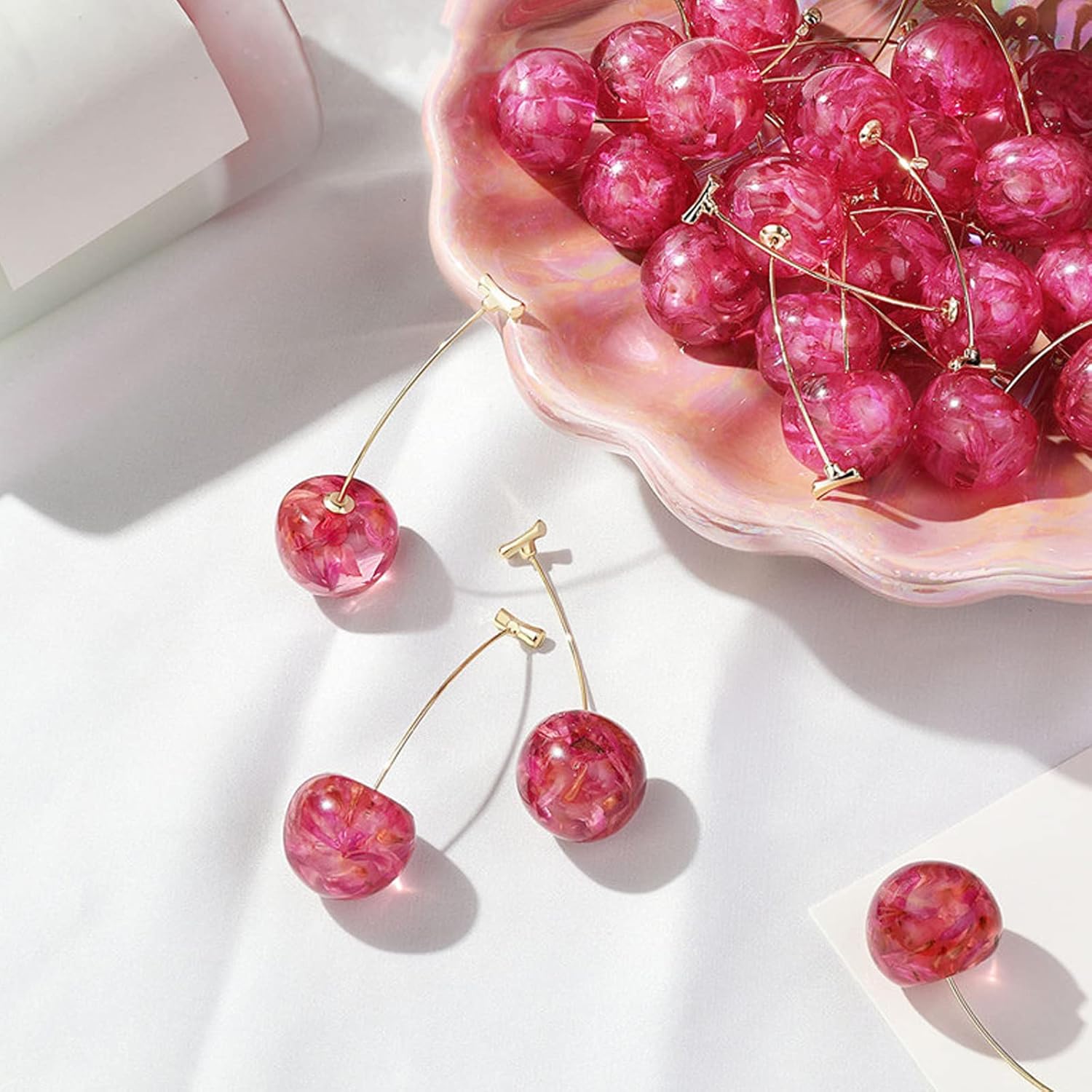 Cherry Earrings for Women 3D Red Crystal Simulation Cherry Drop Earrings Sweet and Lovely Light Weight Fruit Earrings Tassel Earrings Jewelry - Image 6
