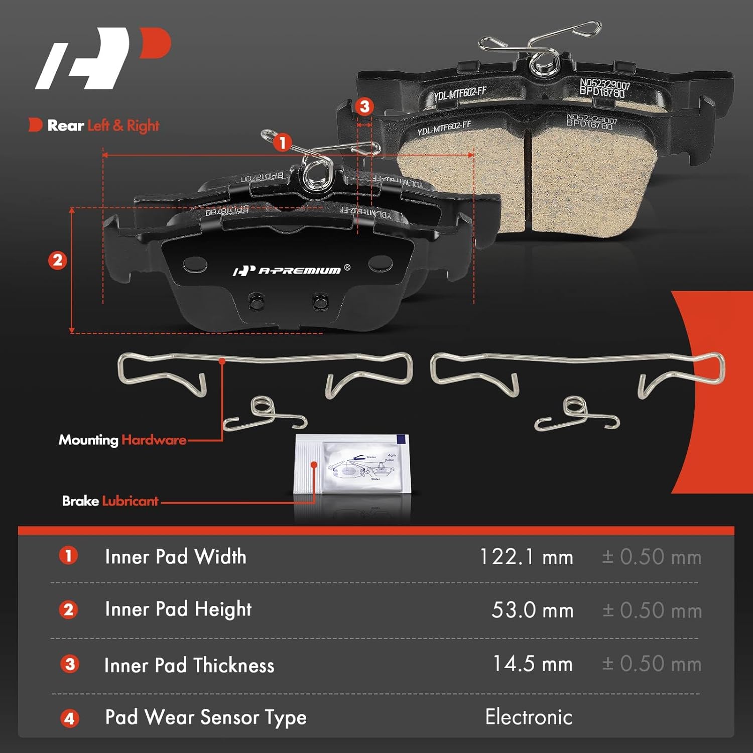 A-Premium Rear Ceramic Brake Pads Set Compatible with Honda Civic 2016-2022 & Acura RDX 2019-2022, Integra 2023, 4-Pack