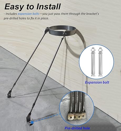 Miniatura 4 de Stainless Steel Chimney Pipe Support - 2-Leg Stove Pipe Clamp Brace, Universal Roof Flue Holder, SideTop Mount Drain Tube Carrier (Hoop Dia