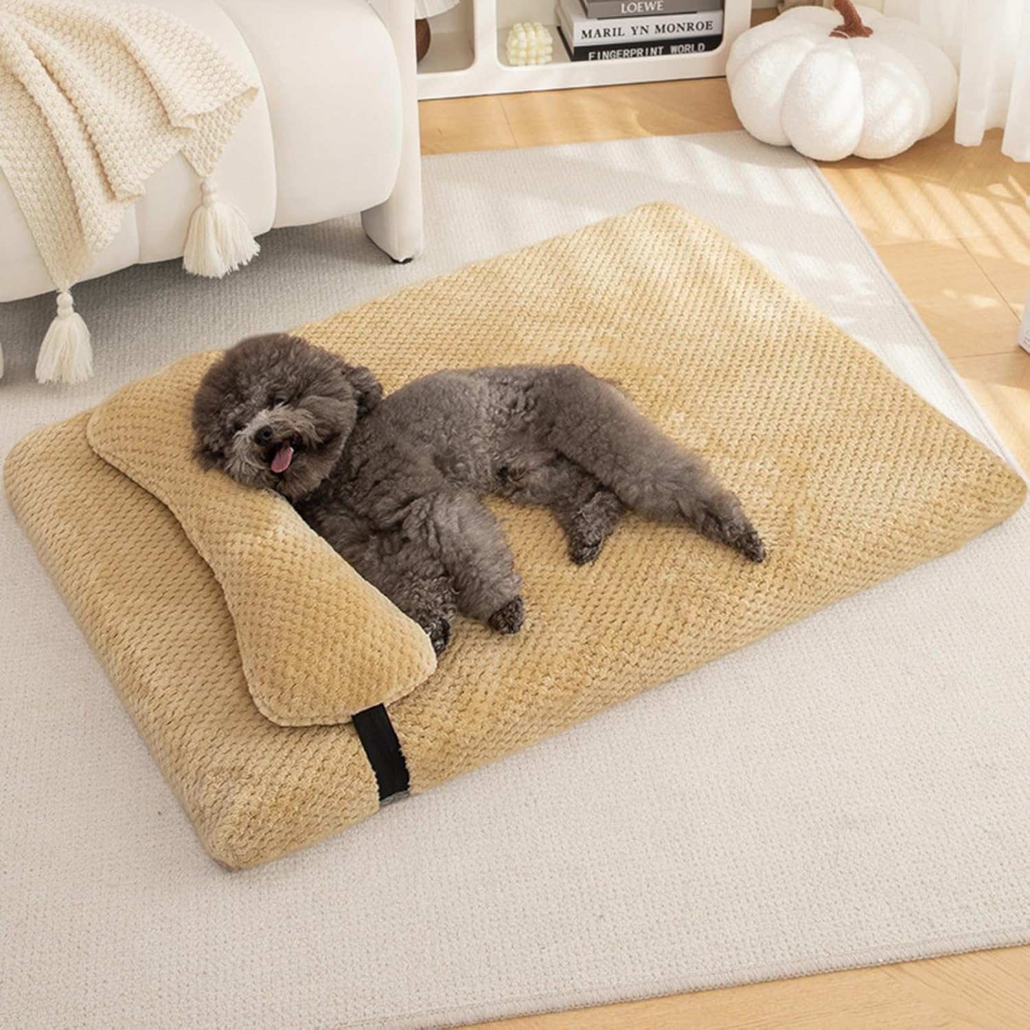 huraty Large Dog Bed Mat with Pillow, Egg Crate Foam Pet Bed Bolster Pillow for Support, Washable Dog Bed Mattress Suitable for Pets Up to 50 lbs, Charcoal 39.4x25.5x3 in