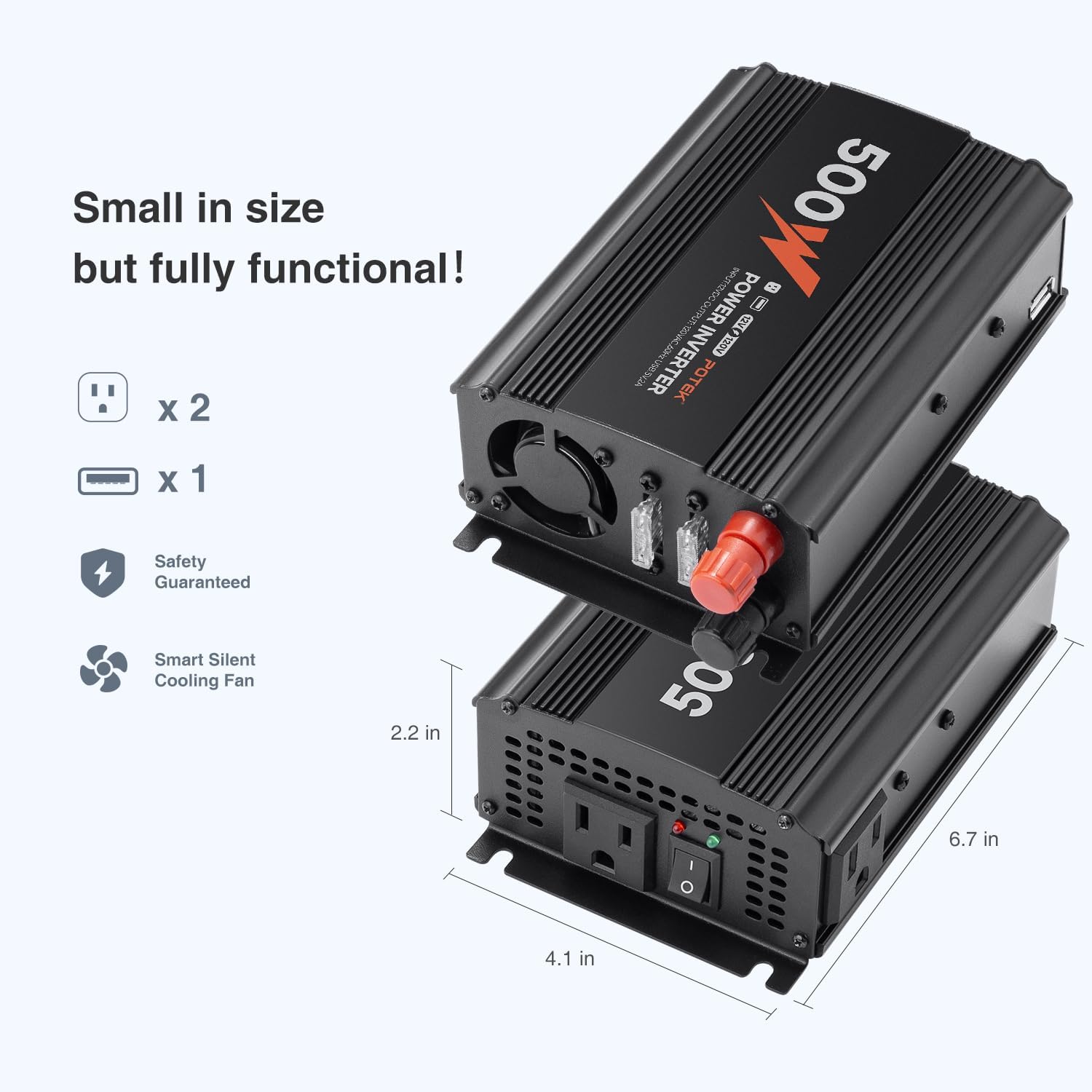 Potek 500w Power Inverter DC 12V to AC 120V Car Power Converter with 5V/2A USB Charging Output