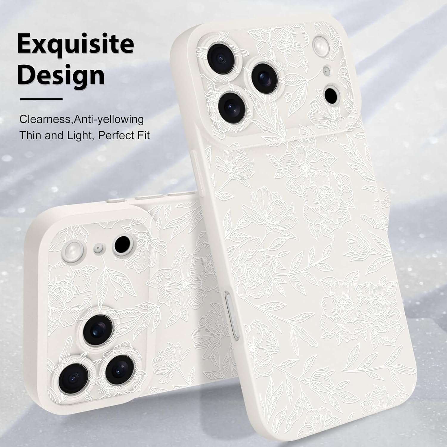 MZELQ for iPhone 17 Pro Case 2025, Silicone Floral Flower Rose Cute Pattern, Camera Protection Soft Slim Phone Cover for Girls Women -White - Image 3