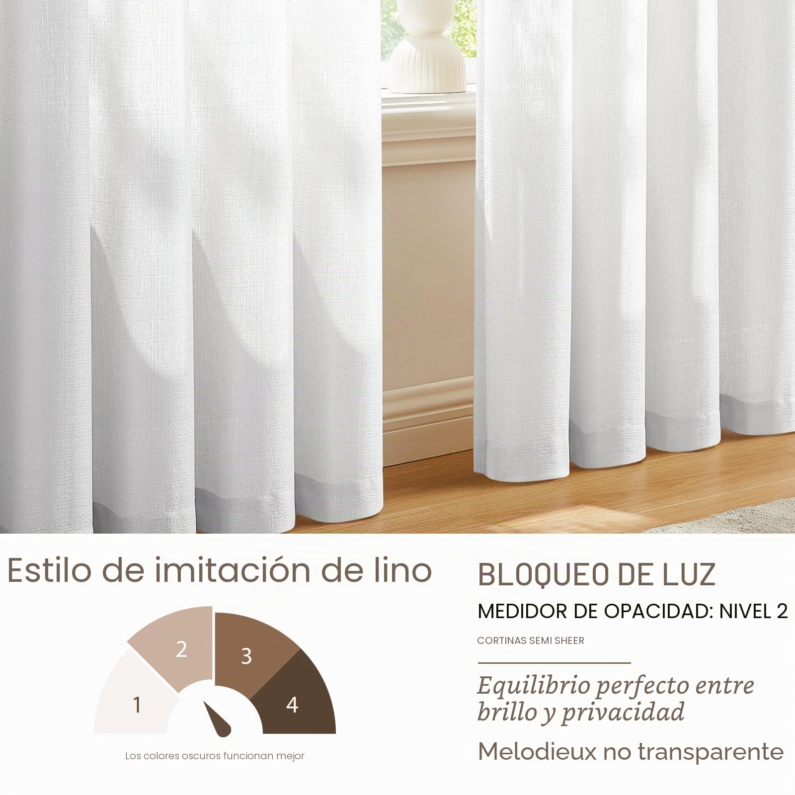 Melodieux Cortinas Visillos Blancas para Dormitorio Cortinas Translúcidas Salón 2 Piezas, 140x137cm