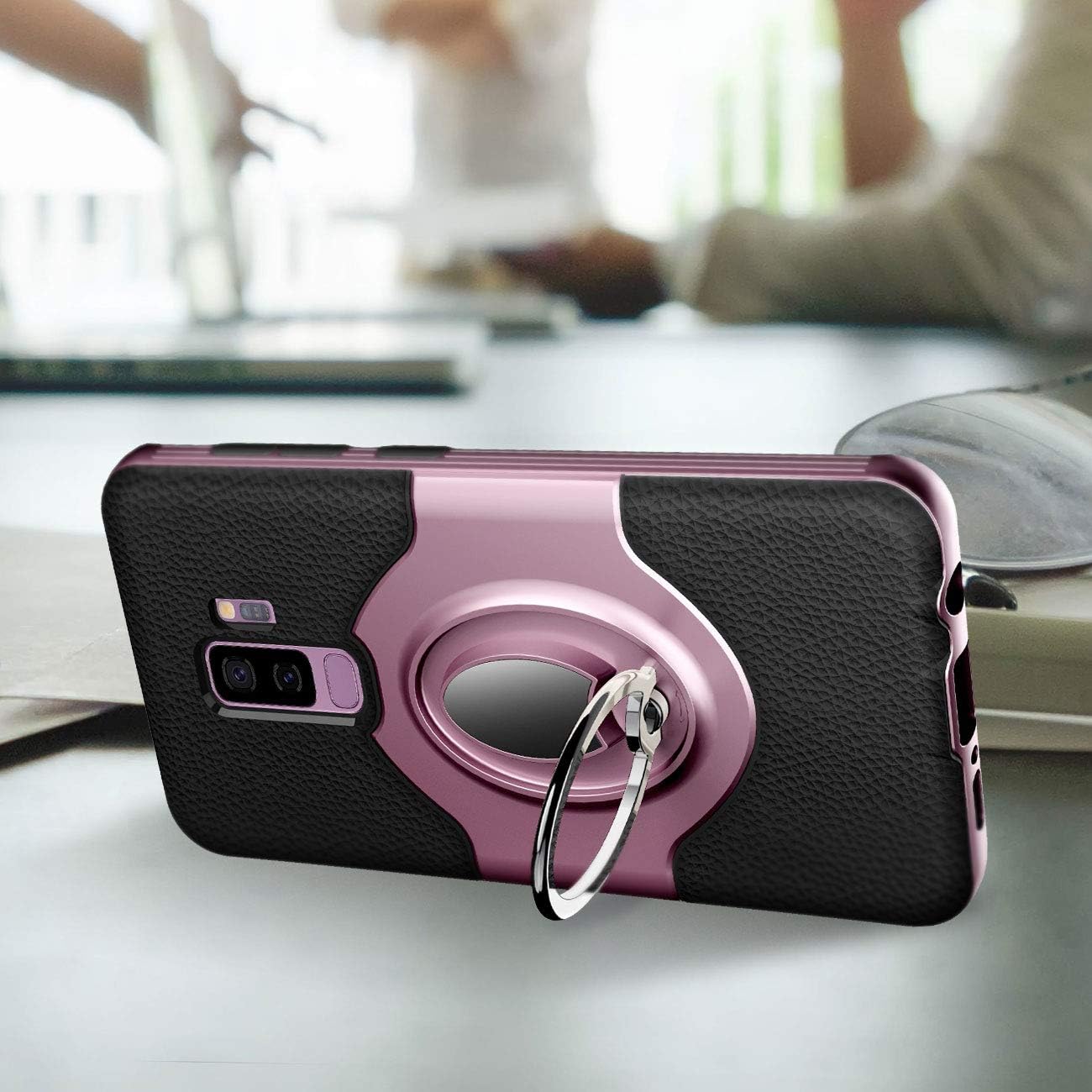eSamcore Samsung Galaxy S9 Plus Case Ring Holder Kickstand Cases + Dashboard Magnetic Phone Car Mount [Rose Gold]