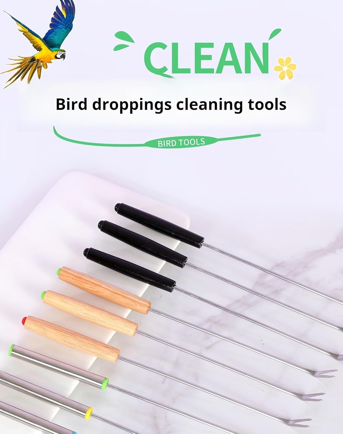 Bird Poop Scraper Fork Bird Cage Cleaning Tool: Long – Handle Dung Fork, Scrapes Bird Poop Off Wire Mesh with Ease, Variable Angles (NA,[Cleaning Fork] Plastic Handle)