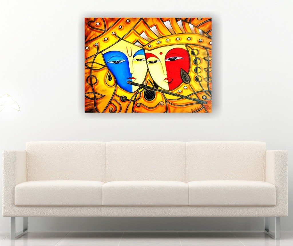 Canvas Painting Radha Krishna Flute Canvas Art Prints (24 x 36