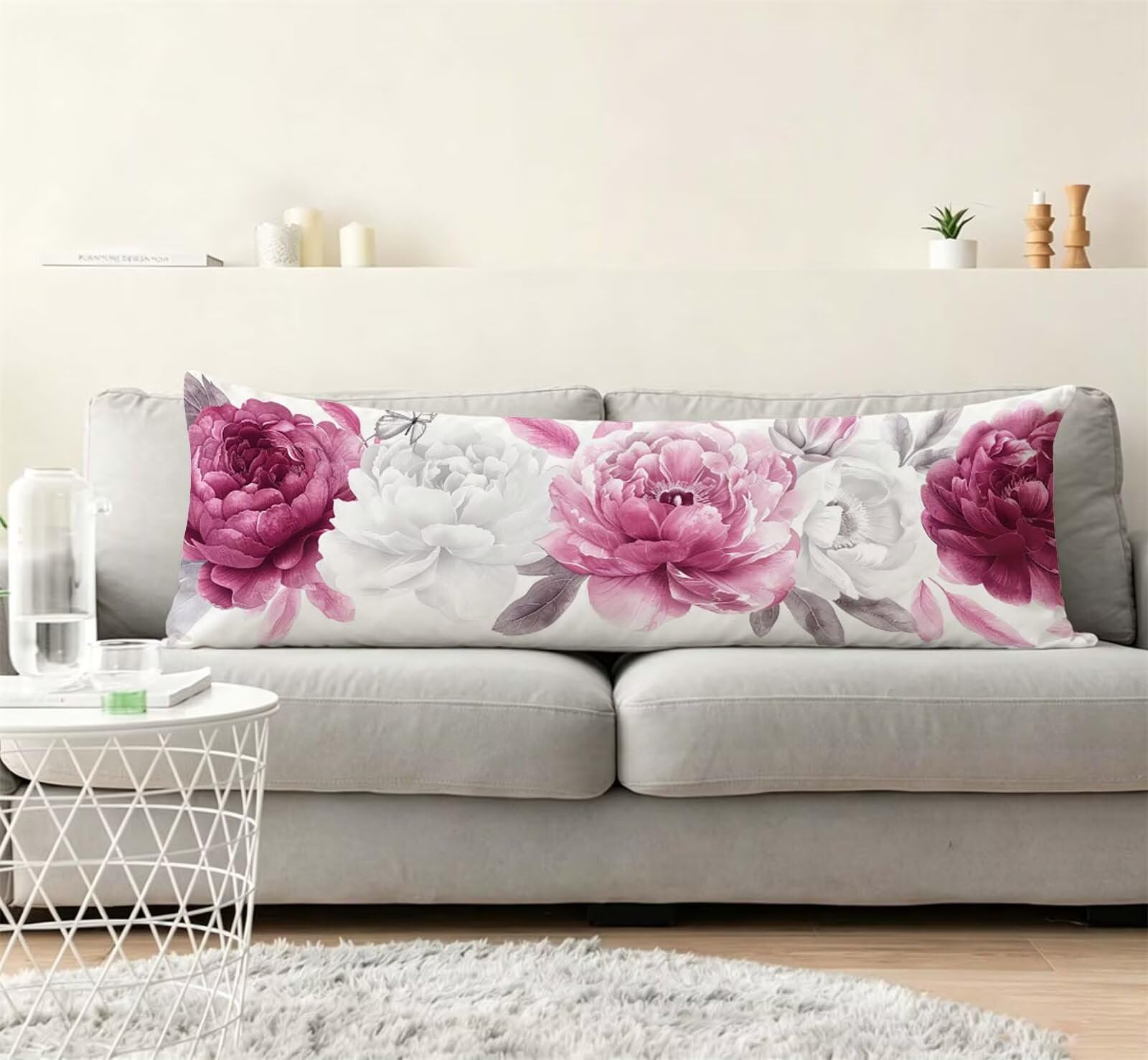 Rosa-18 Federe Cuscino Letto 50x150 cm, Grande Cuscini per Divano Velluto, | Doppia Faccia Stampa, Fiore-2 Fodera per Cuscino Decorativa, con Cerniera, Cuscino per Dormire Sul Fianco j-144
