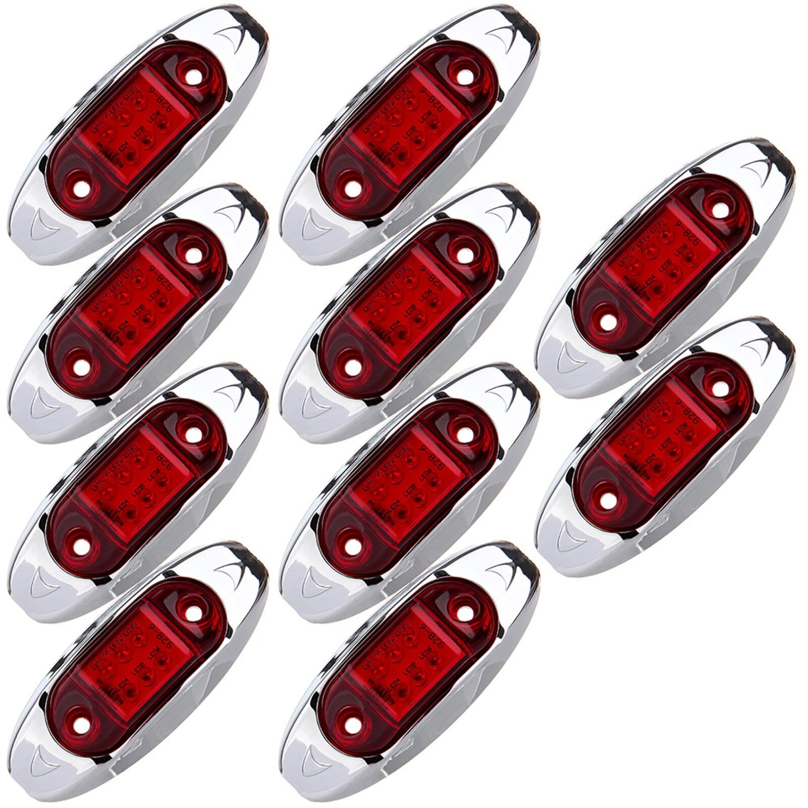 LBRST 10-Pack Oval Red LED Side Marker Lights With Chrome Bezel - 12V Clearance Lights For Trailer, Truck, Boat - View #4