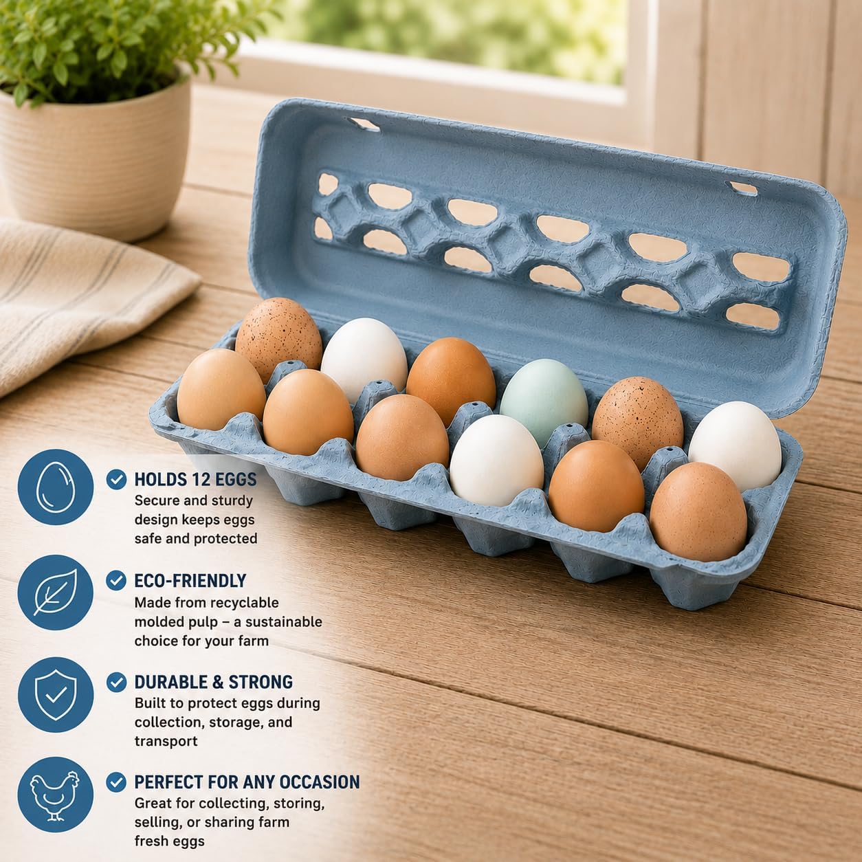 Cackle Hatchery Vented Paper Pulp Egg Cartons - Blue (24)