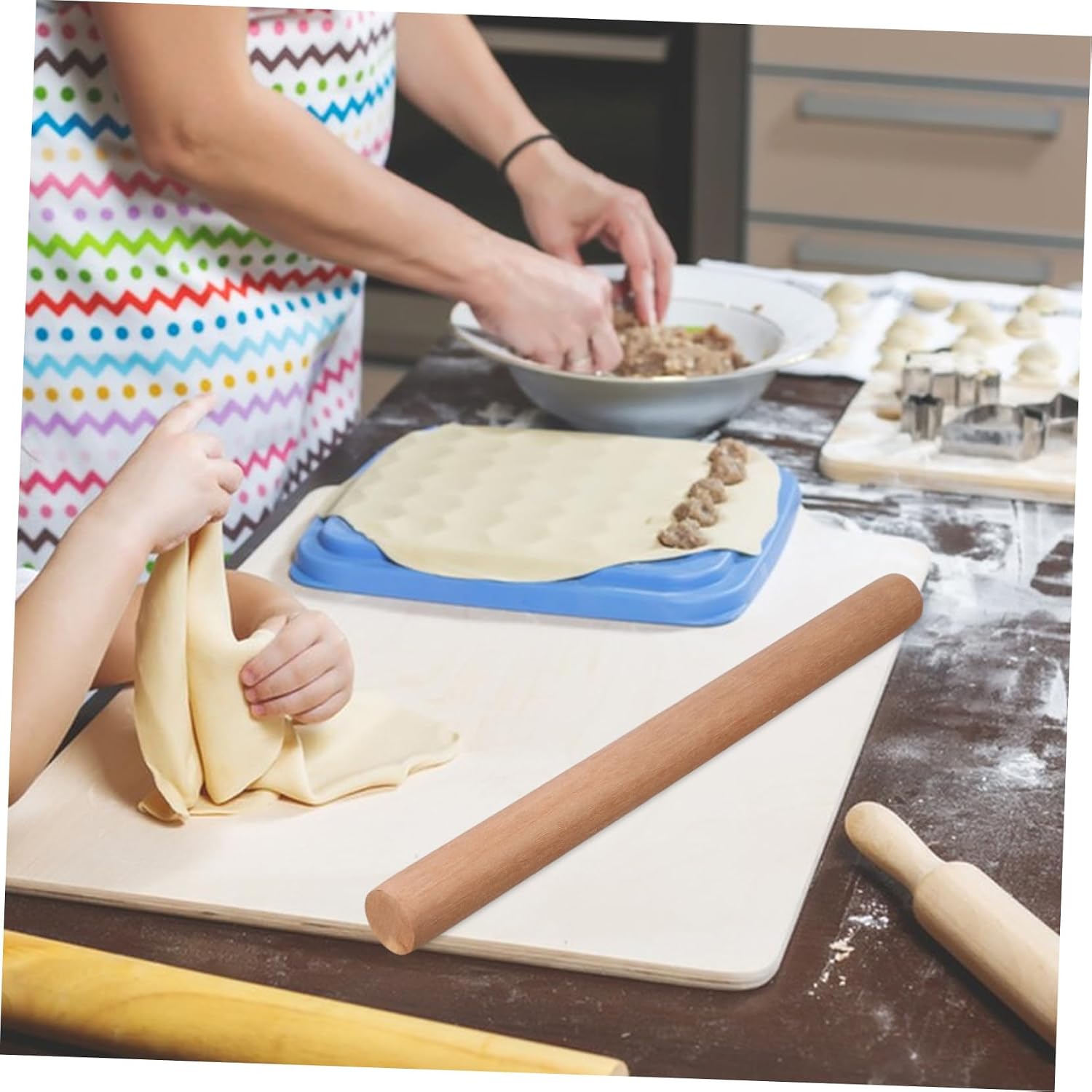 VALICLUD Dough Roller Rolling Pin Thickened Design for Even Rolling Essential Kitchen Tool for Home Bakers for Pizza Pastry Cookies Crafted From Solid Wood image 5