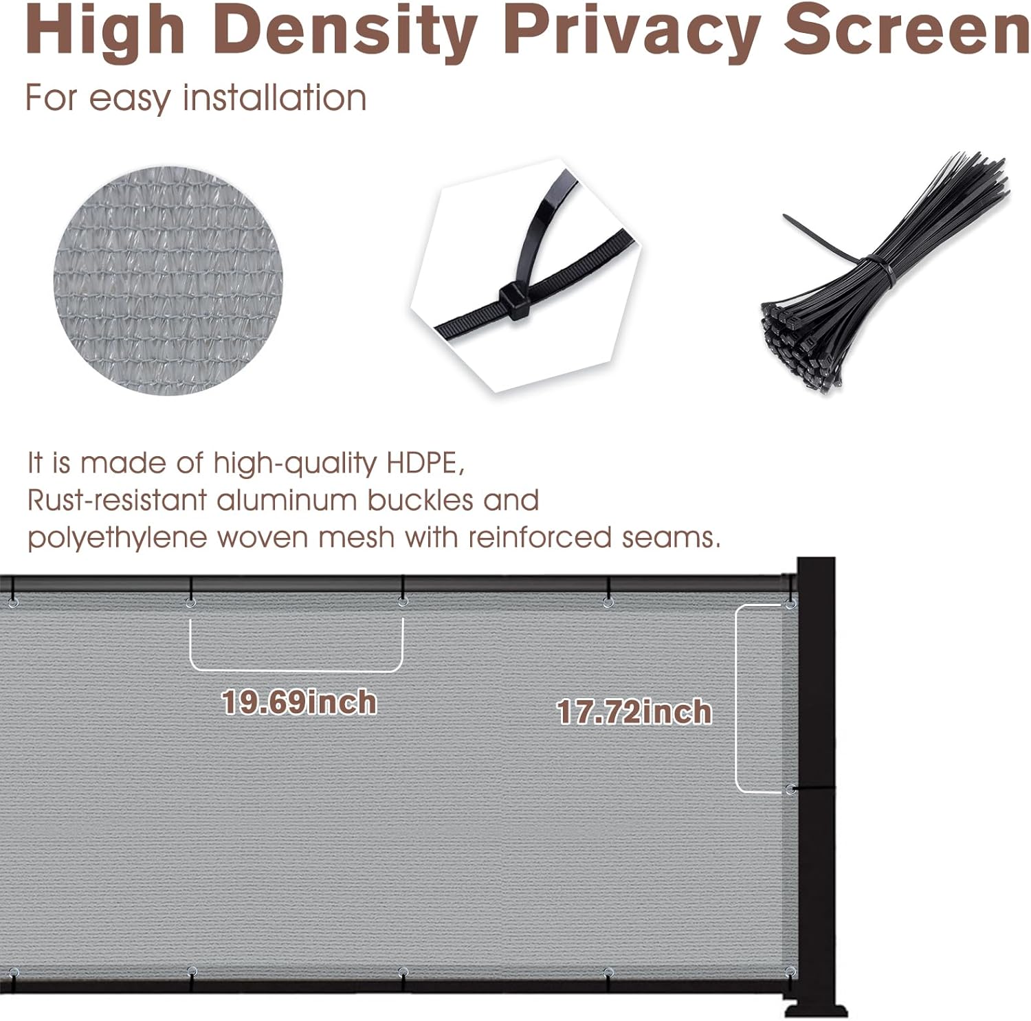 SUNNY GUARD 3'x16' Light Grey Balcony Deck Privacy Screen Fence, Apartments Railing Screen, Heavy Duty Wind Screen for Outdoor, Deck，Backyard,Patio Privacy（We Make Custom Sizes）