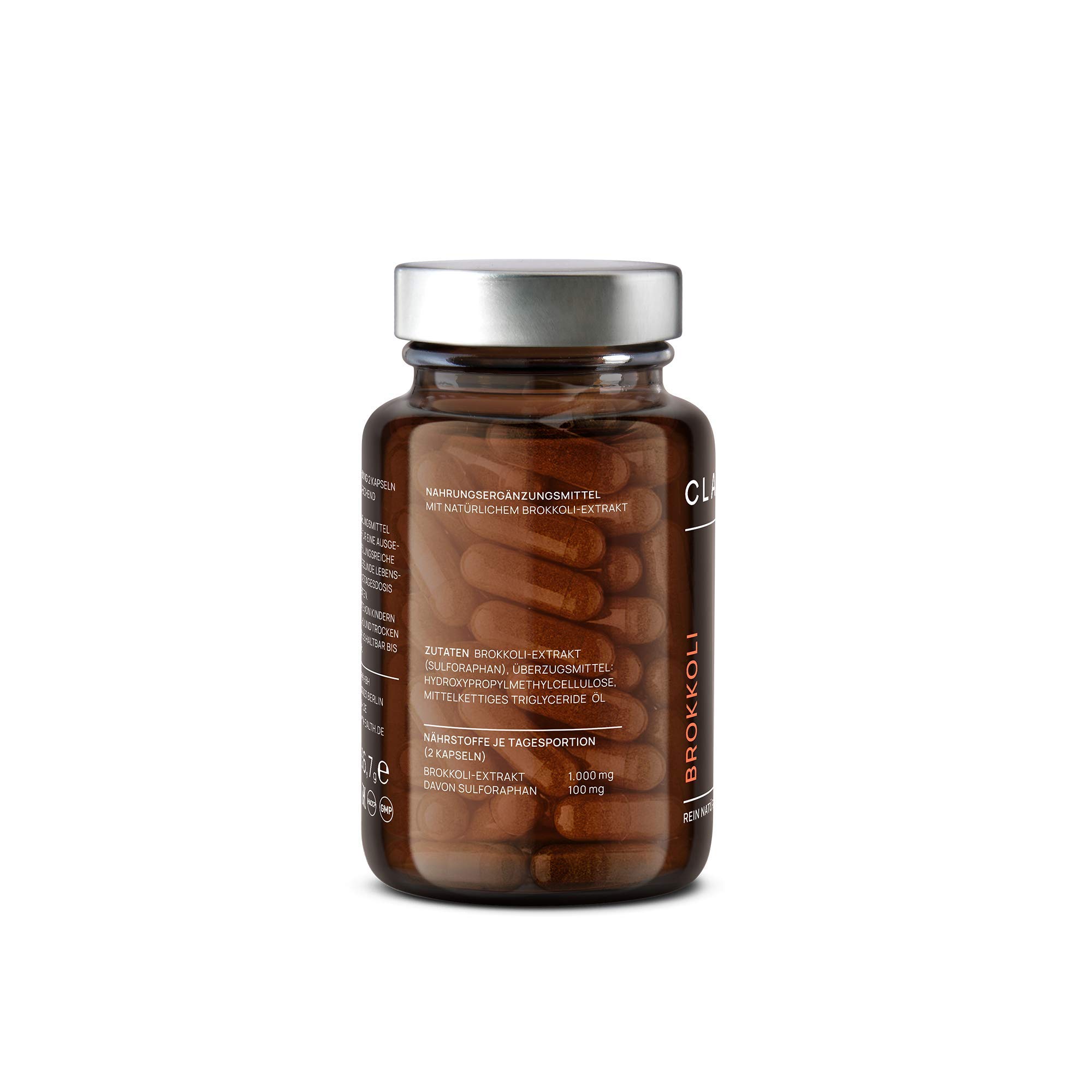 CLAV® Brokkoli Extrakt, Sulforaphan Hochdosiert, 180 Vegane Kapseln | Für Zellschutz, reich an Antioxidantien, Vitaminen & Mineralstoffen, aus Brokkolisprossen, Laborgeprüft, im Apothekerglas